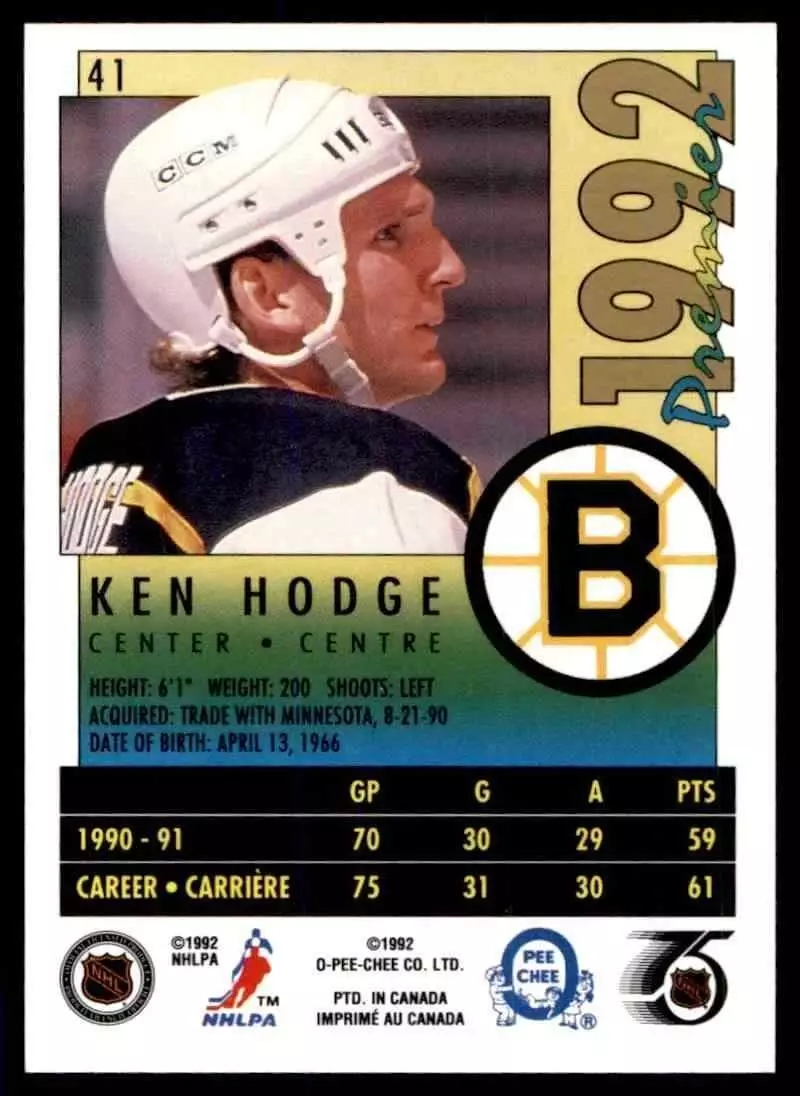 1991-92 OPC Premier #41 Ken Hodge Jr. 1