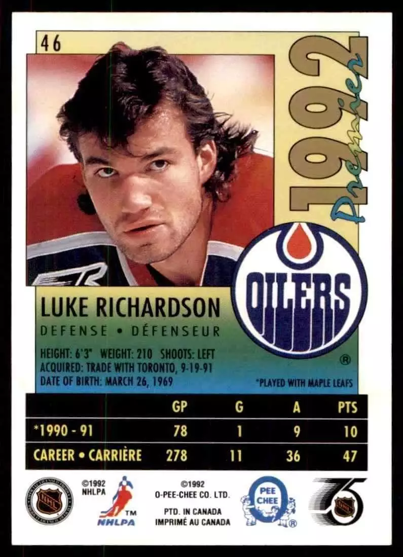 1991-92 OPC Premier #46 Luke Richardson 1