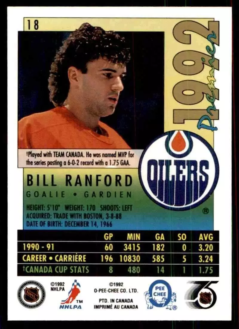 1991-92 OPC Premier #18 Bill Ranford 1
