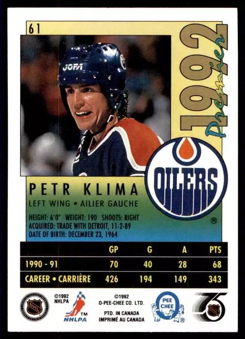 1991-92 OPC Premier #61 Petr Klima 1