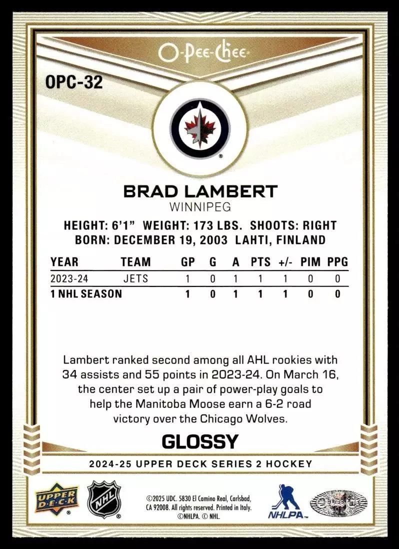2024-25 Upper Deck O-Pee-Chee Glossy #OPC32 Brad Lambert 1