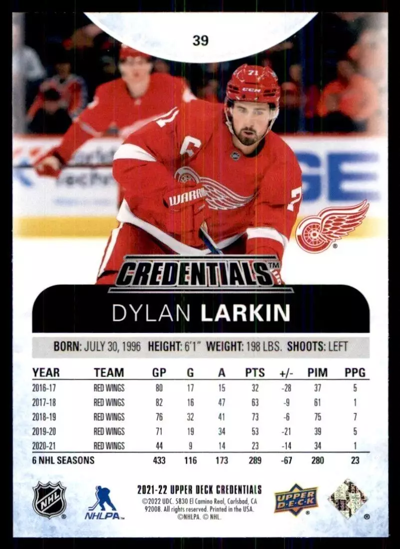 2021-22 Upper Deck Credentials #39 Dylan Larkin 1