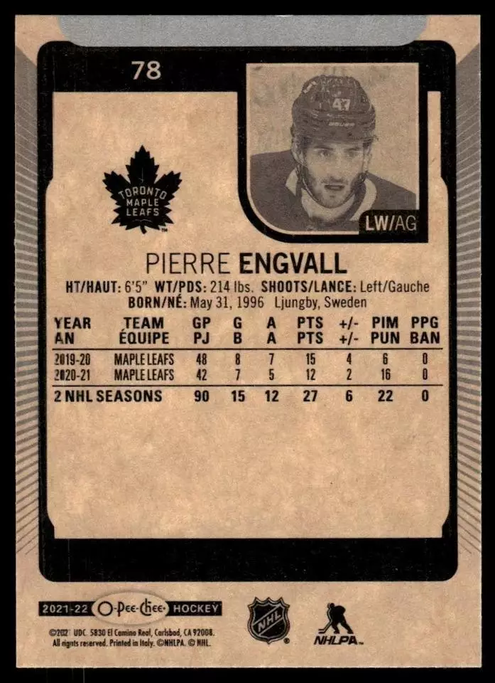 2021-22 O-Pee-Chee #78 Pierre Engvall 1
