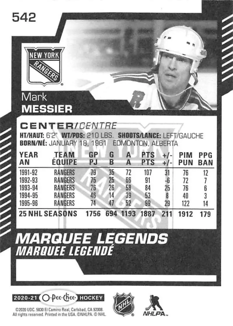2020-21 O-Pee-Chee #542 Mark Messier ML 1