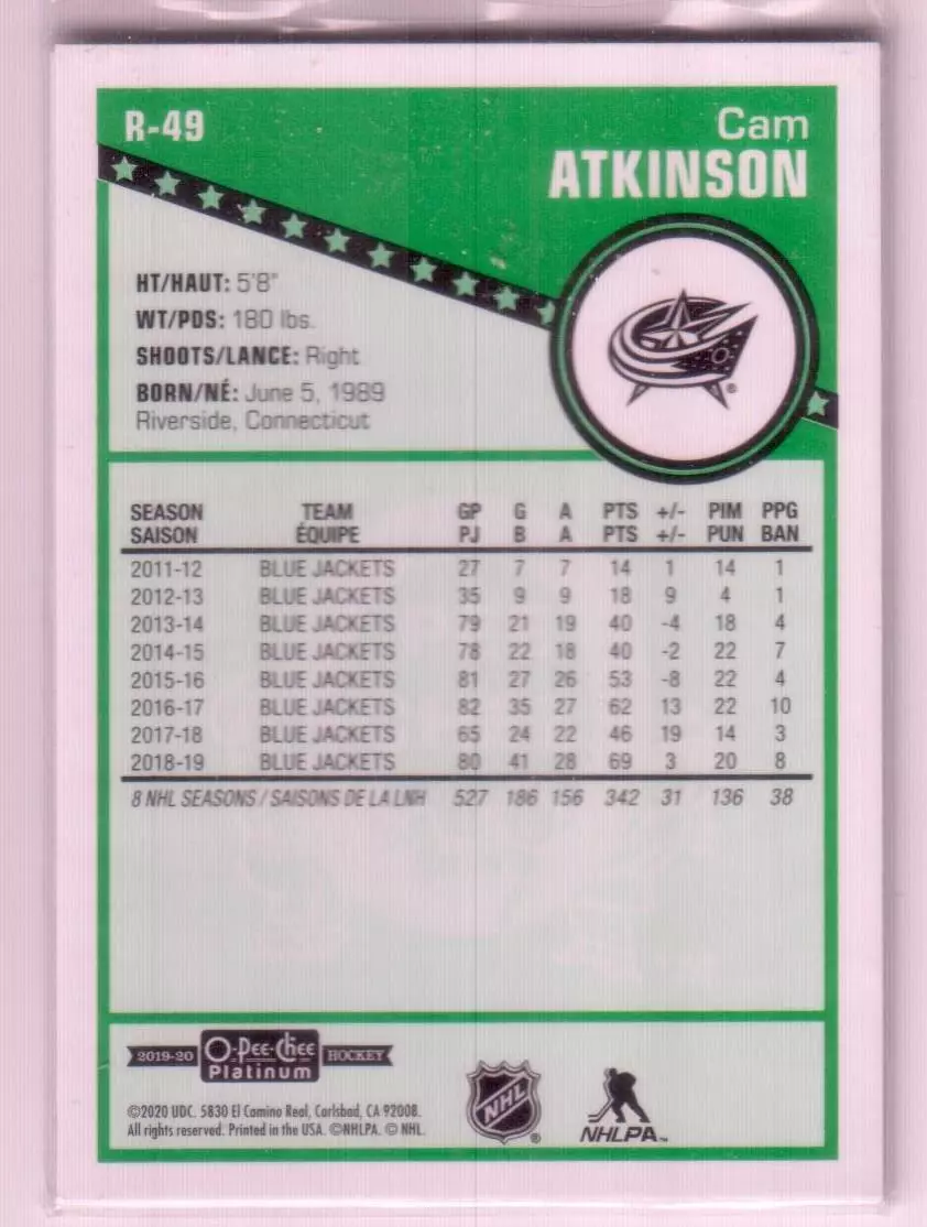 2019-20 O-Pee-Chee Platinum Retro #R49 Cam Atkinson 1