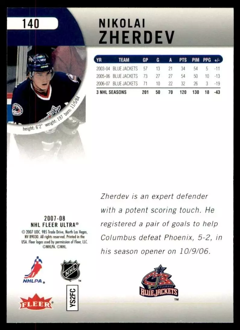 2007-08 Ultra #140 Nikolai Zherdev 1