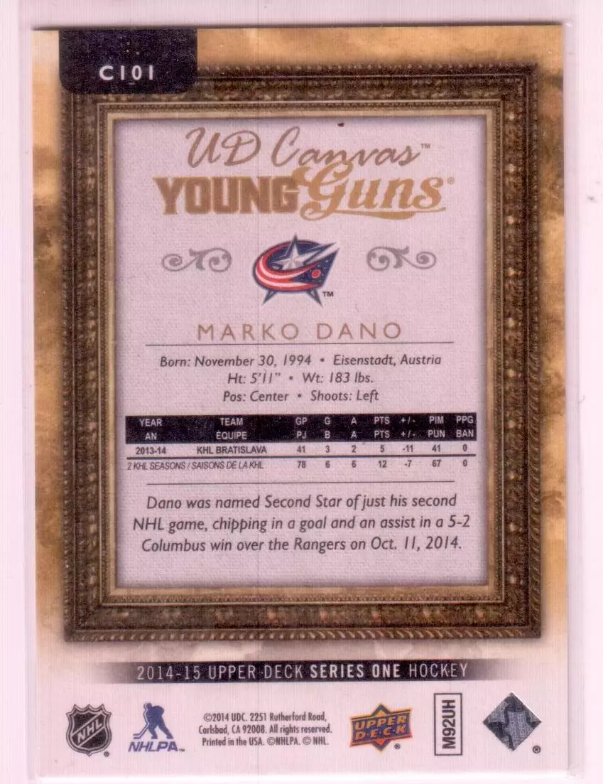 2014-15 Upper Deck Canvas #C101 Marko Dano YG 1
