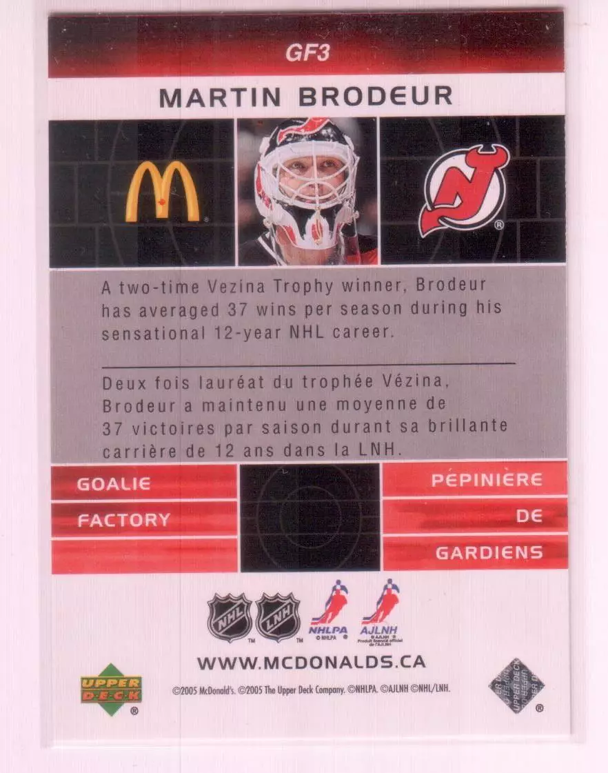 2005-06 McDonald's Upper Deck Goalie Factory #GF3 Martin Brodeur 1