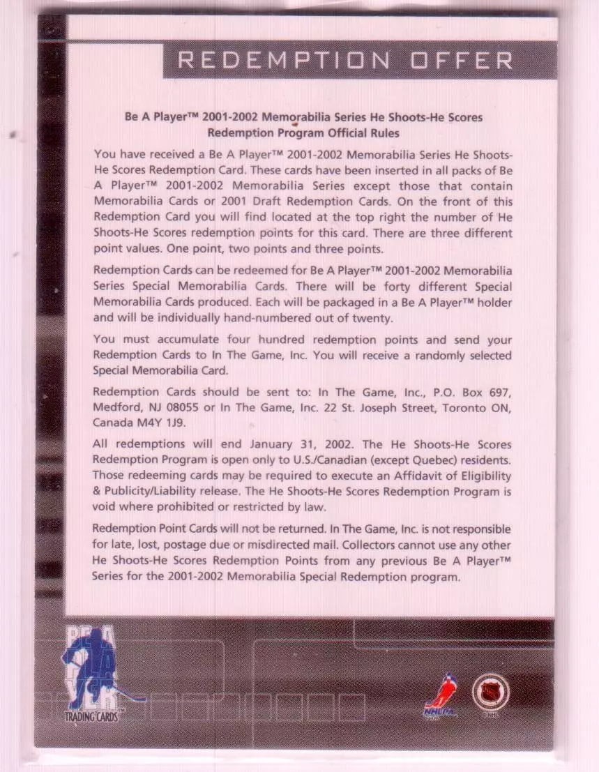 2001-02 BAP Memorabilia He Shoots He Scores Points Pavel Bure 3 pts. 1