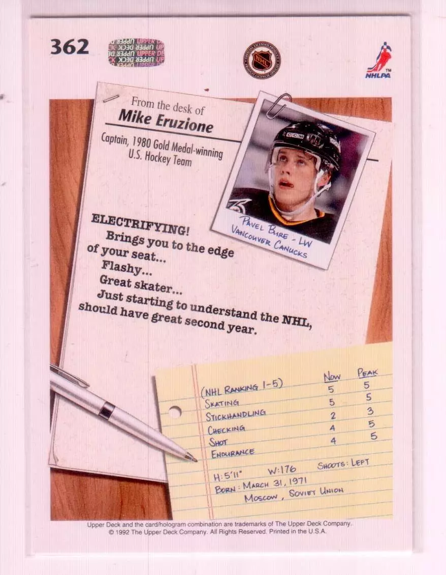 1992-93 Upper Deck #362 Pavel Bure RR 1