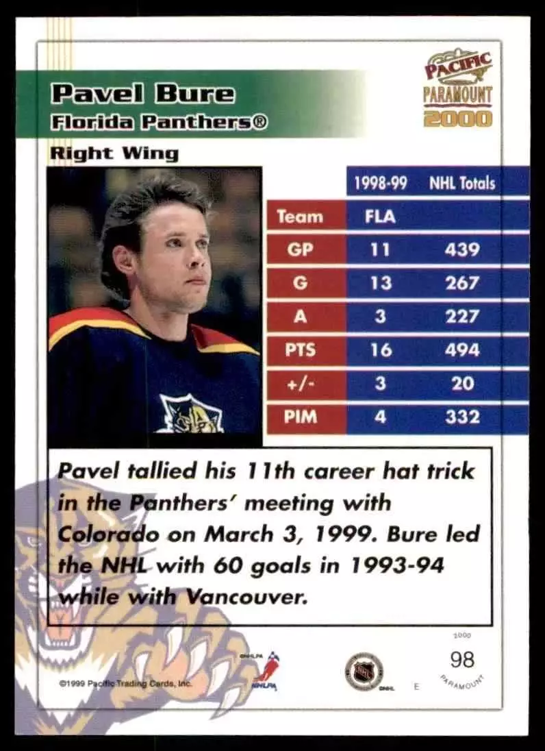 1999-00 Paramount #98 Pavel Bure 1