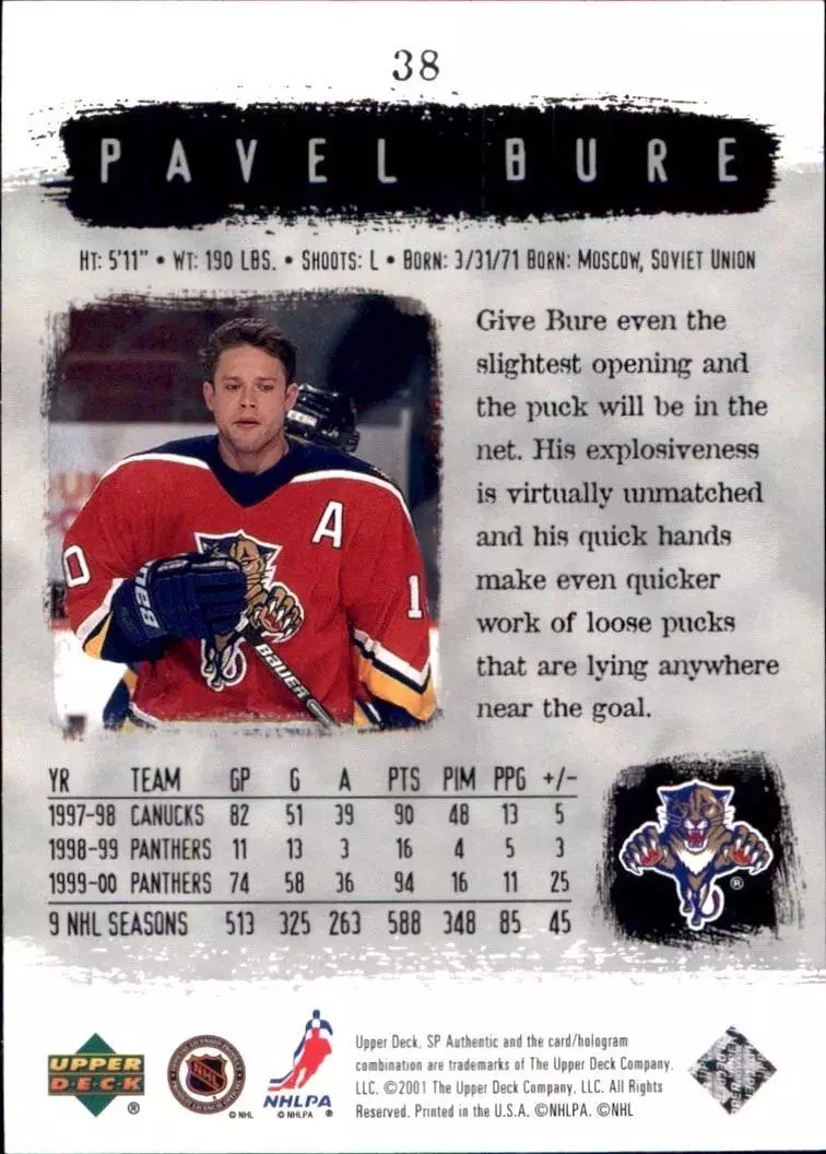 2000-01 SP Authentic #38 Pavel Bure 1