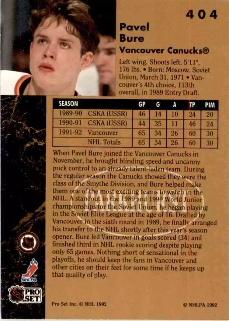 1991-92 Parkhurst #404 Pavel Bure 1