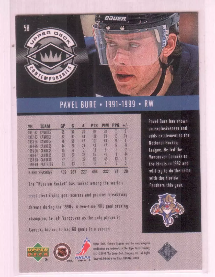 1999-00 Upper Deck Century Legends #58 Pavel Bure 1