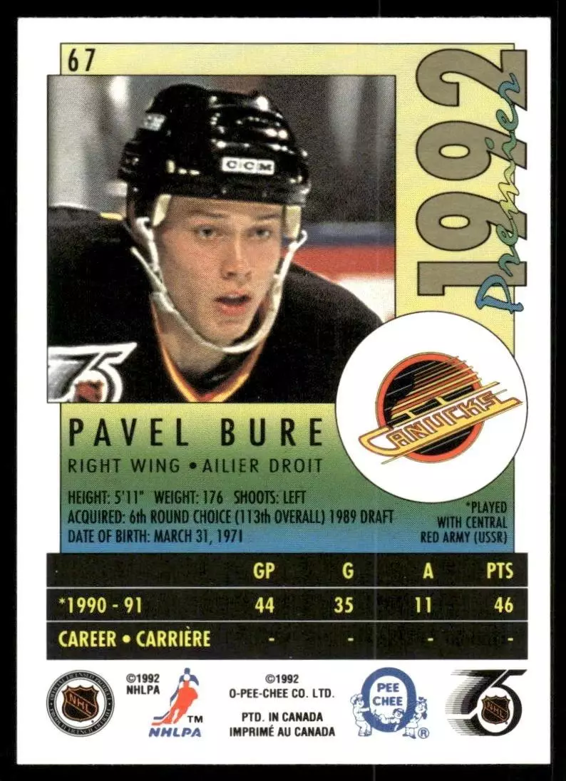 1991-92 OPC Premier #67 Pavel Bure 1