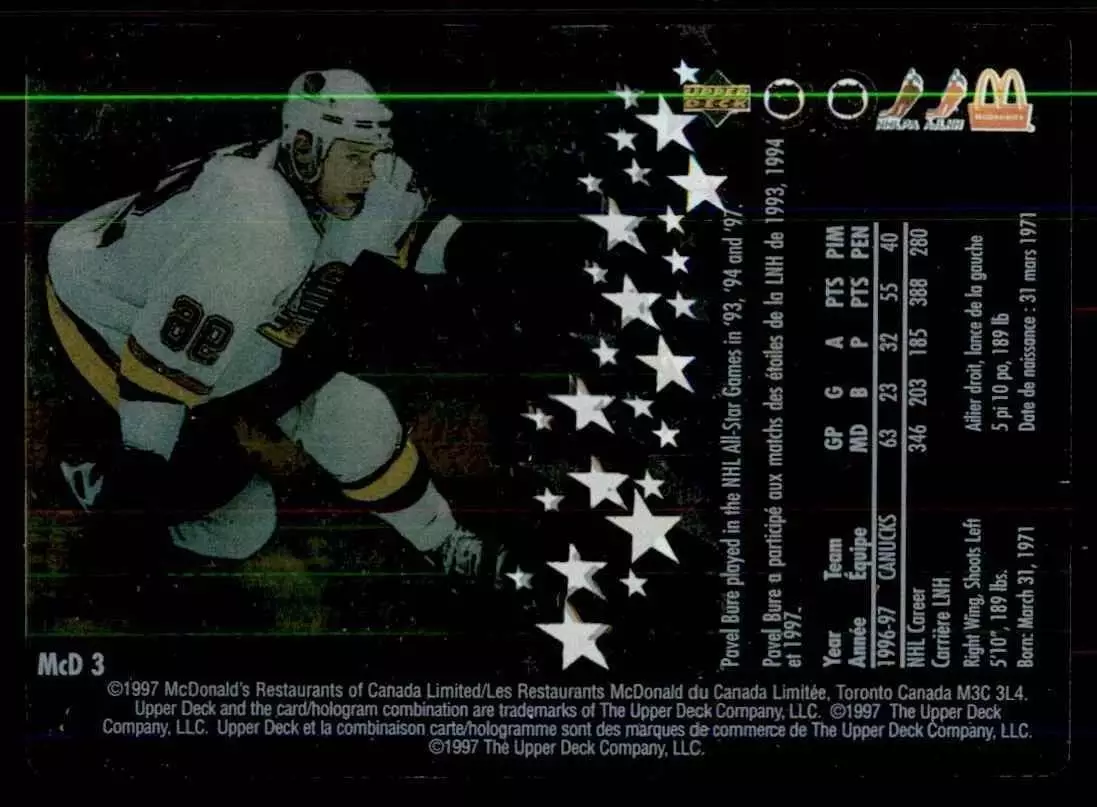 1997-98 McDonald's Upper Deck #3 Pavel Bure (пластик) 1