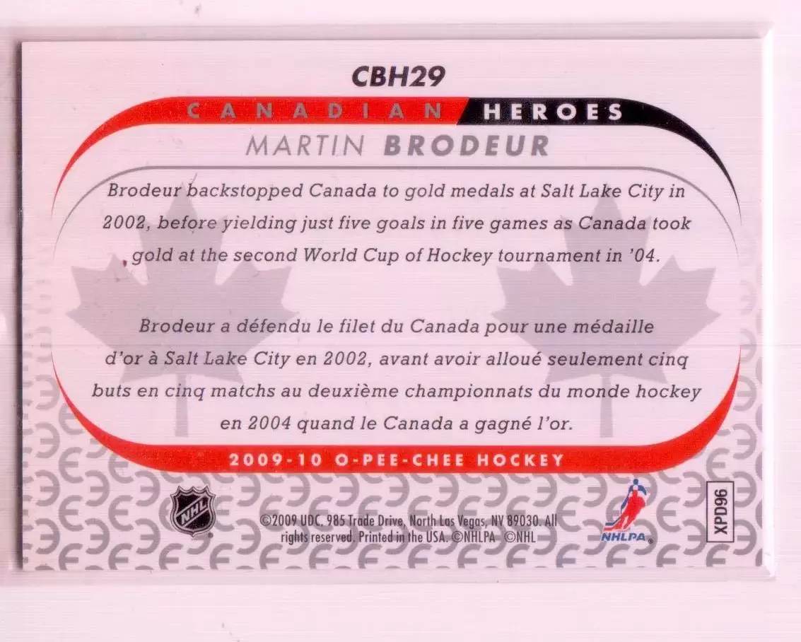 2009-10 O-Pee-Chee Canadian Heroes Foil #CBH29 Martin Brodeur 1