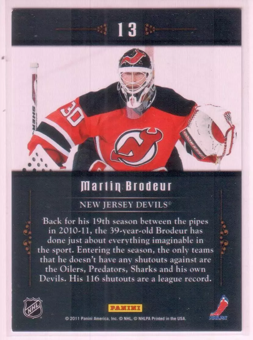 2011-12 Crown Royale In Harms Way #13 Martin Brodeur 1
