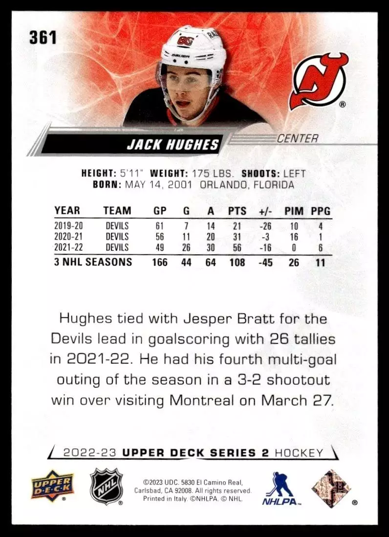 2022-23 Upper Deck #361 Jack Hughes 1