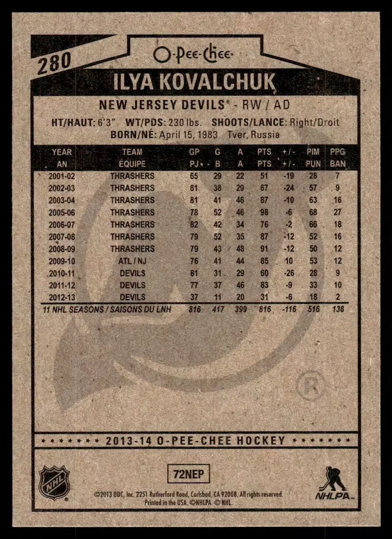 2013-14 O-Pee-Chee #280 Ilya Kovalchuk 1