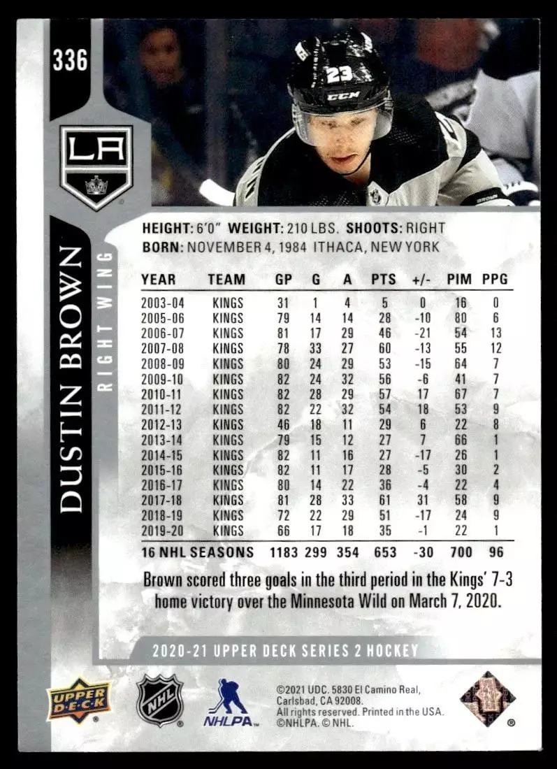 2020-21 Upper Deck #336 Dustin Brown 1