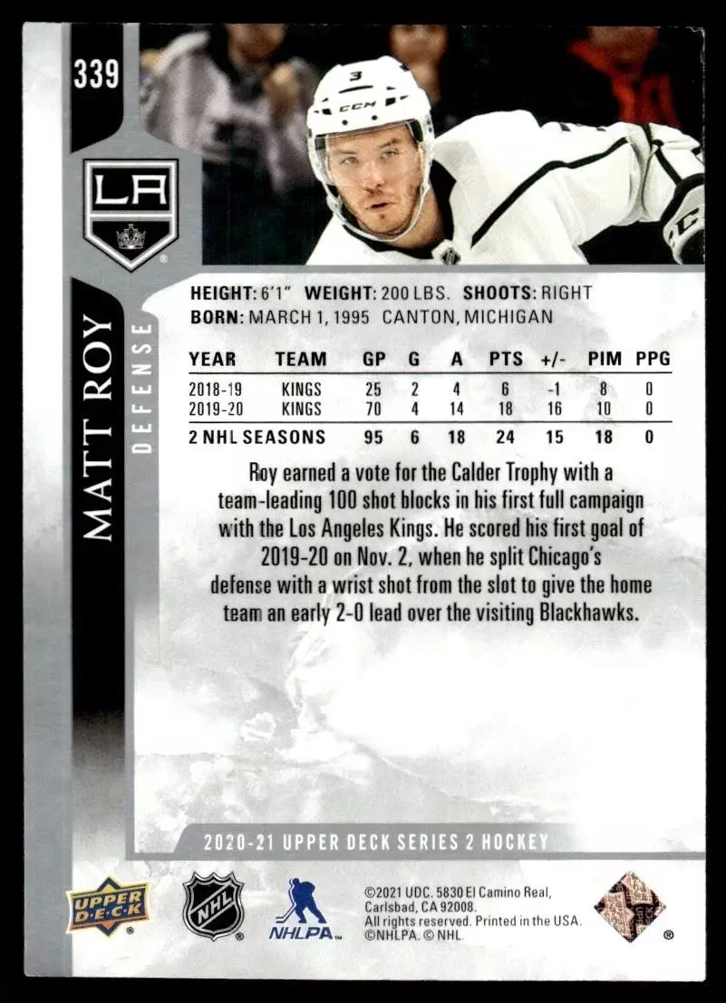 2020-21 Upper Deck #339 Matt Roy 1