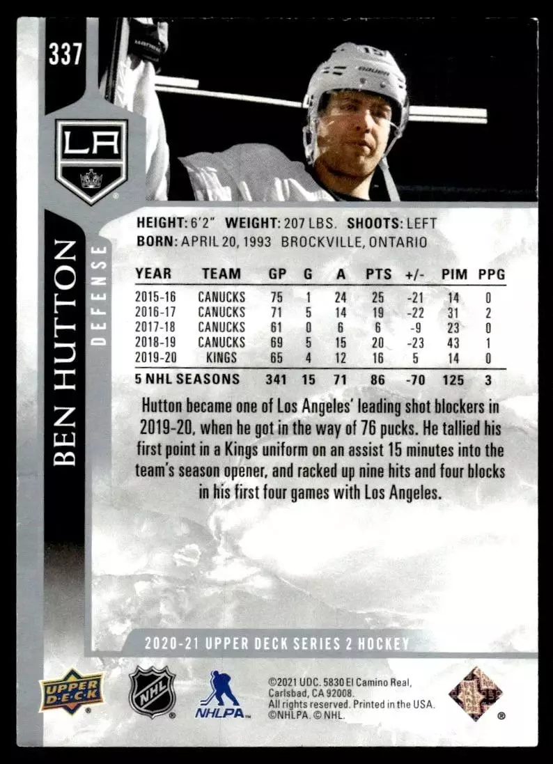 2020-21 Upper Deck #337 Ben Hutton 1