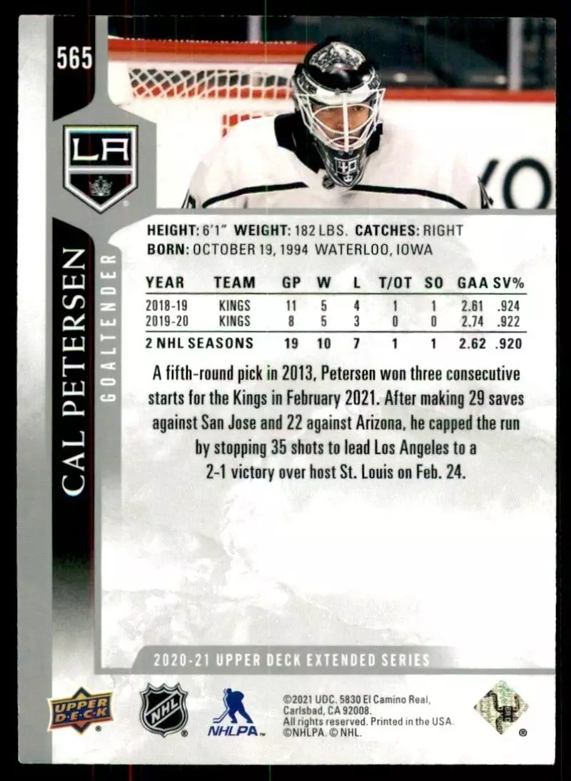 2020-21 Upper Deck #565 Cal Petersen 1