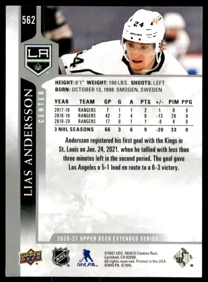 2020-21 Upper Deck #562 Lias Andersson 1