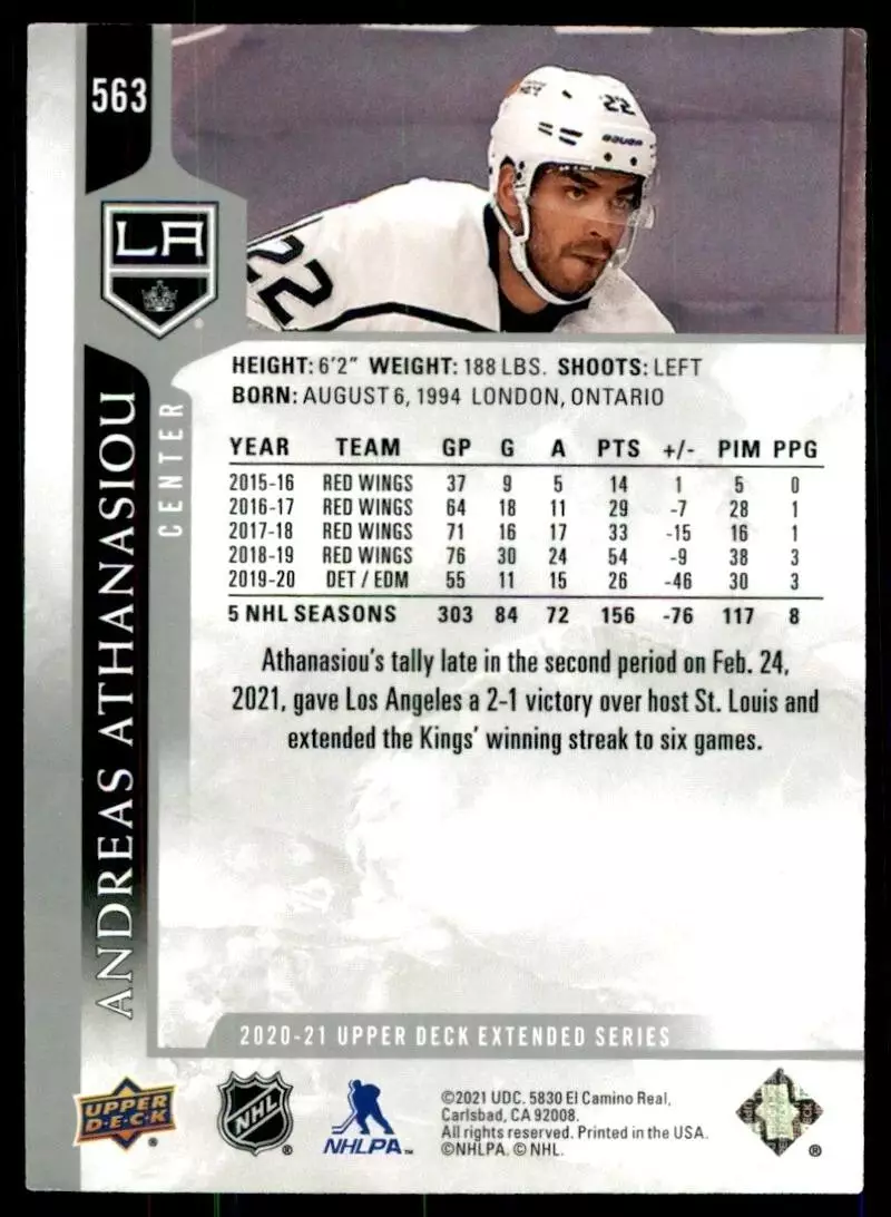 2020-21 Upper Deck #563 Andreas Athanasiou 1