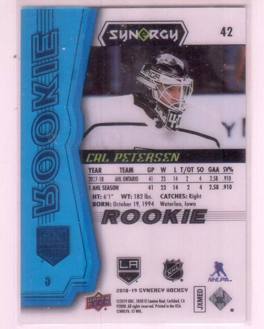 2018-19 Synergy Blue #42 Cal Petersen 195\799 1