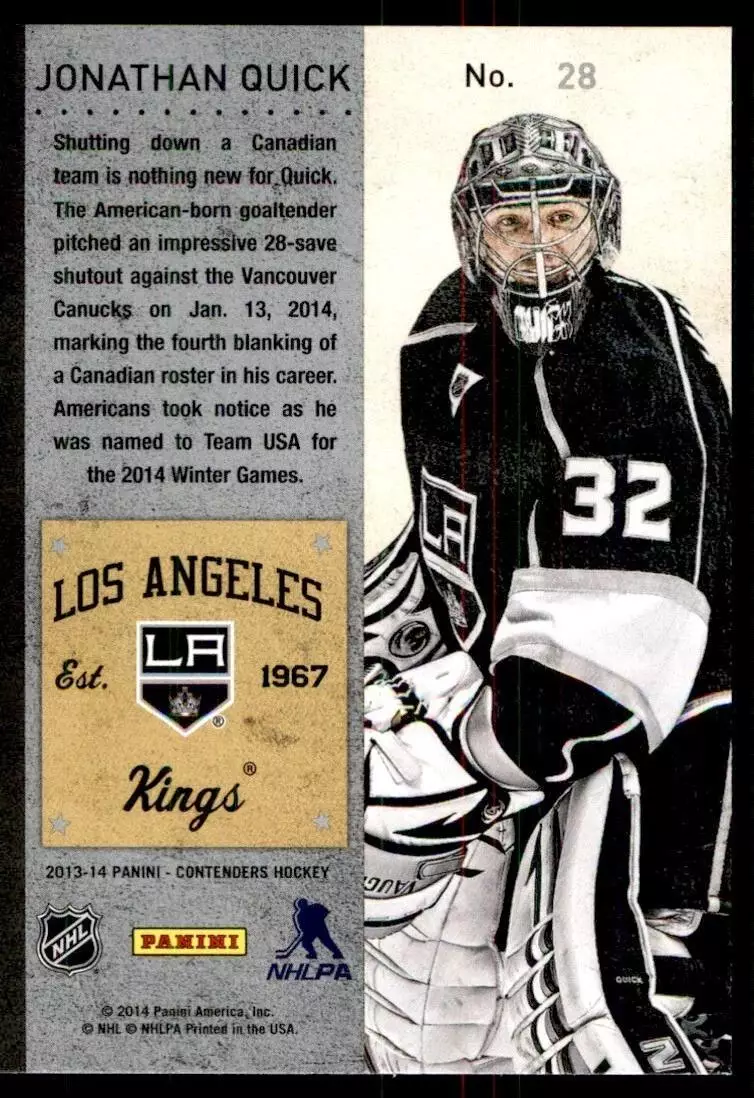 2013-14 Panini Contenders #28 Jonathan Quick 1