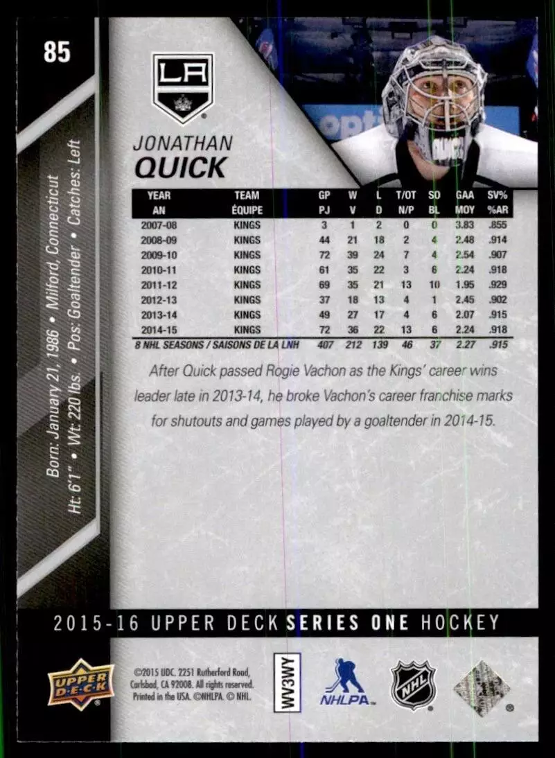 2015-16 Upper Deck #85 Jonathan Quick 1
