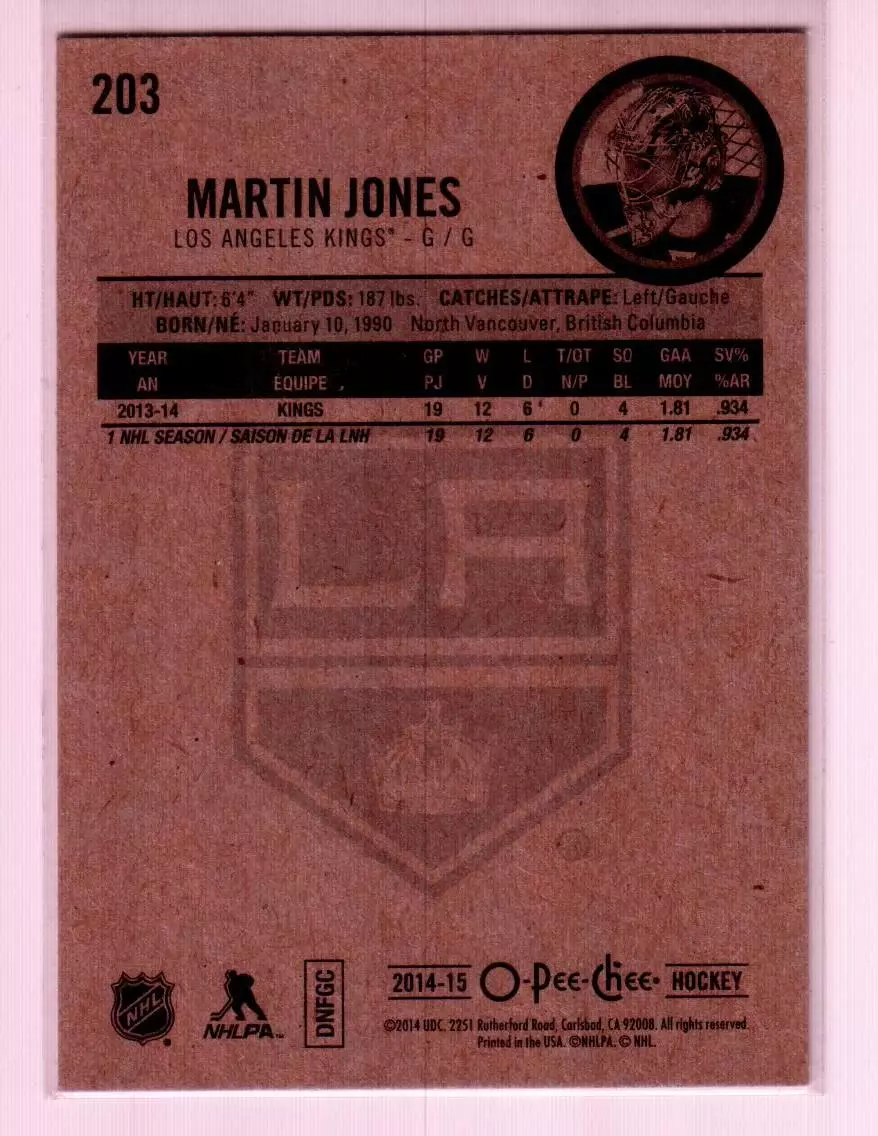 2014-15 O-Pee-Chee #203 Martin Jones 1