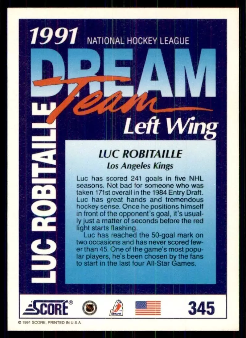1991-92 Score American #345 Luc Robitaille DT 1