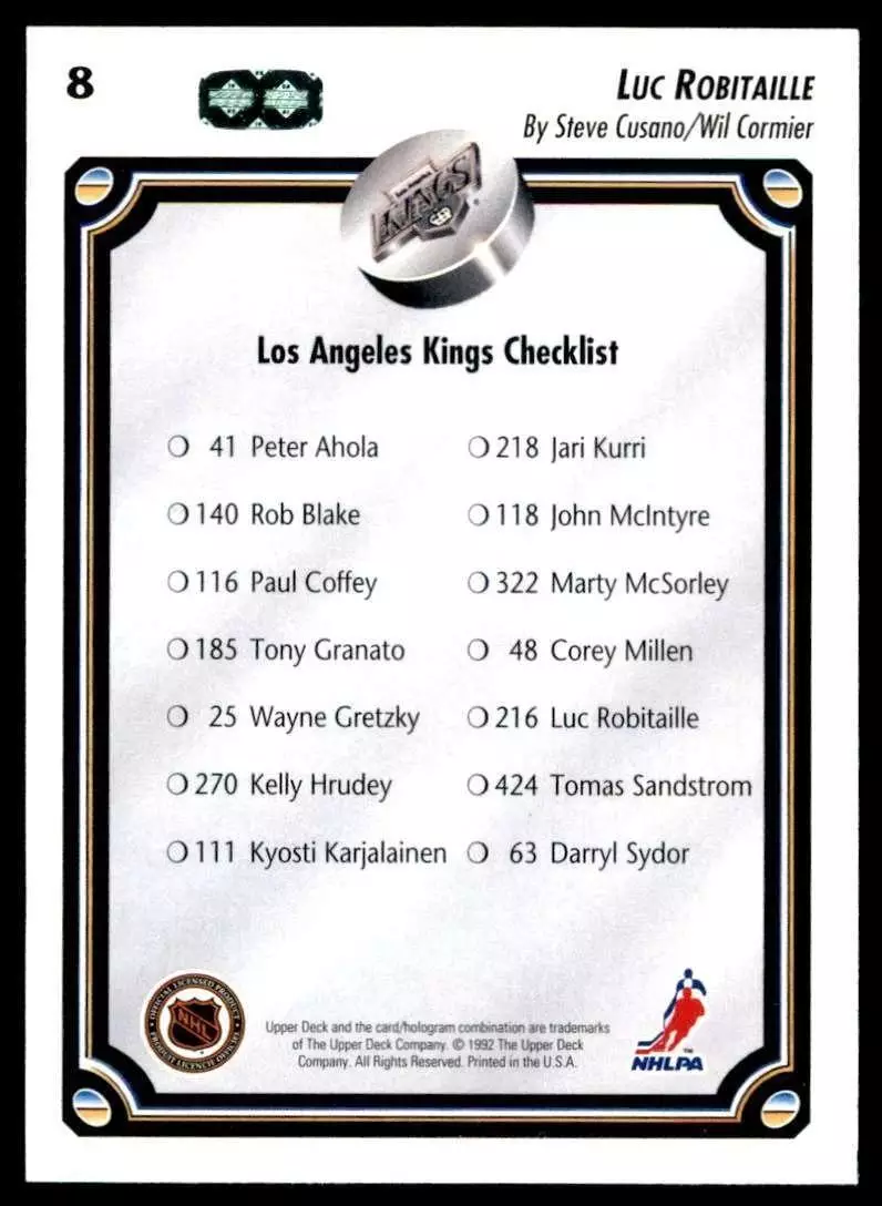 1992-93 Upper Deck #8 Luc Robitaille TC 1