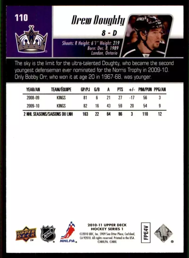 2010-11 Upper Deck #110 Drew Doughty 1