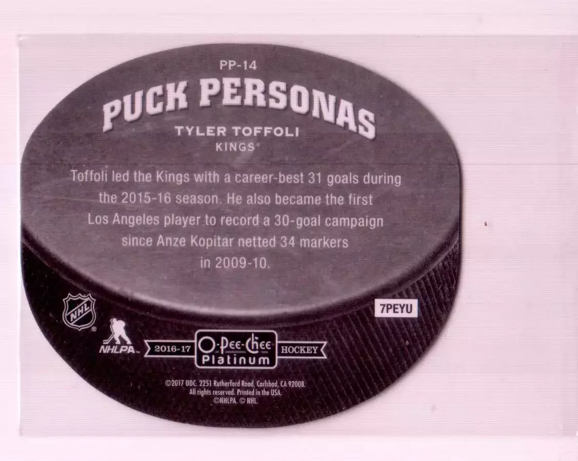 2016-17 O-Pee-Chee Platinum Puck Personas Die Cuts #PP14 Tyler Toffoli 1