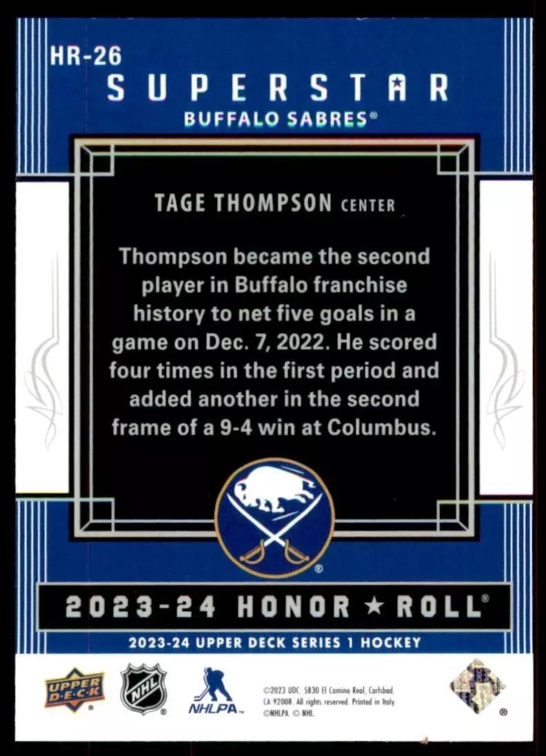 2023-24 Upper Deck Honor Roll #HR26 Tage Thompson 1