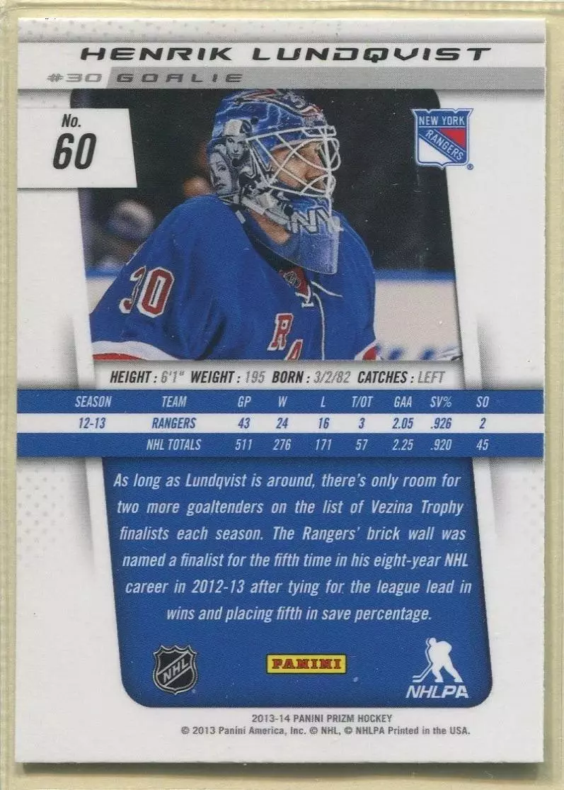 2013-14 Panini Prizm #60 Henrik Lundqvist 1