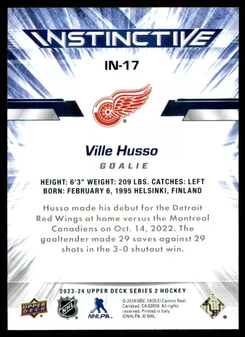 2023-24 Upper Deck Instinctive #IN17 Ville Husso 1