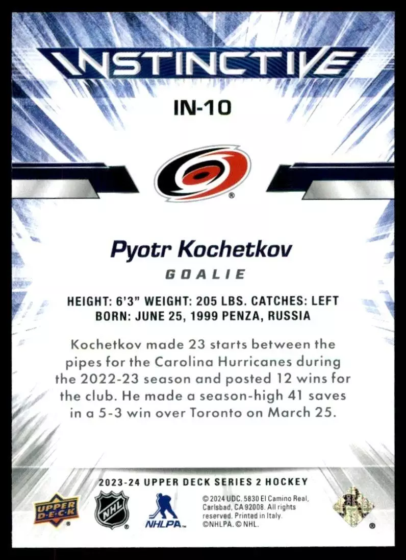 2023-24 Upper Deck Instinctive #IN10 Pyotr Kochetkov 1