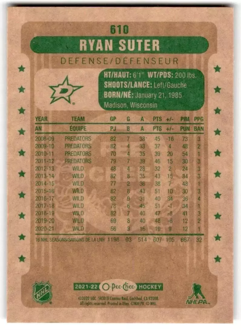 2021-22 O-Pee-Chee Retro #610 Ryan Suter 1