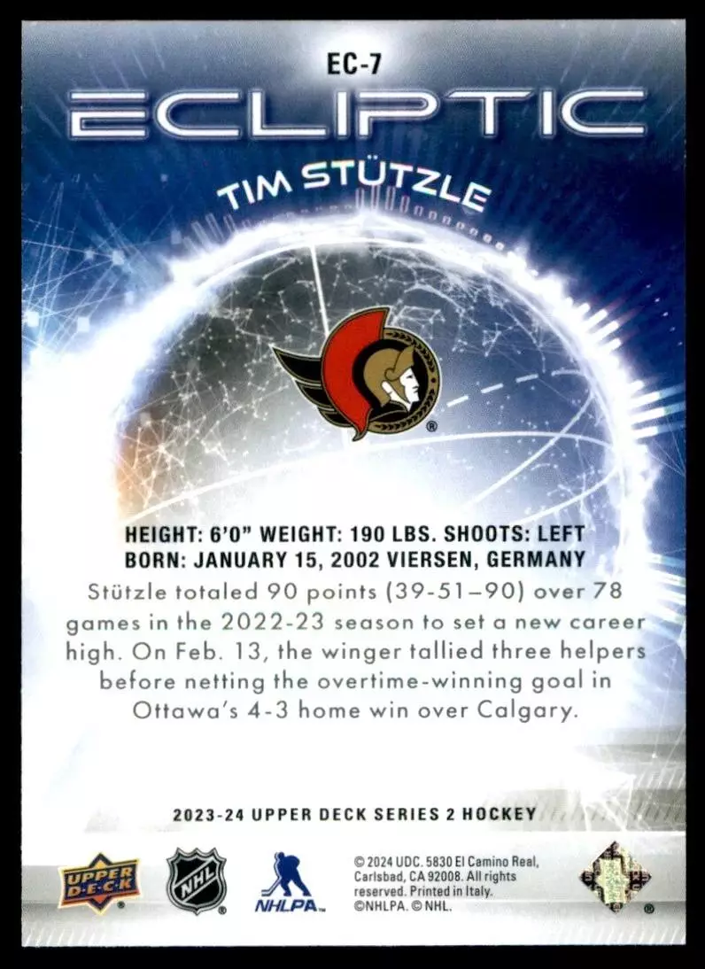 2023-24 Upper Deck Ecliptic #EC7 Tim Stutzle 1
