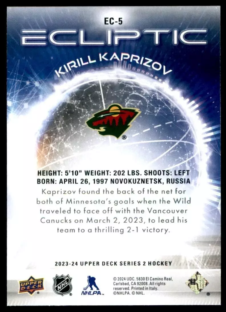 2023-24 Upper Deck Ecliptic #EC5 Kirill Kaprizov 1