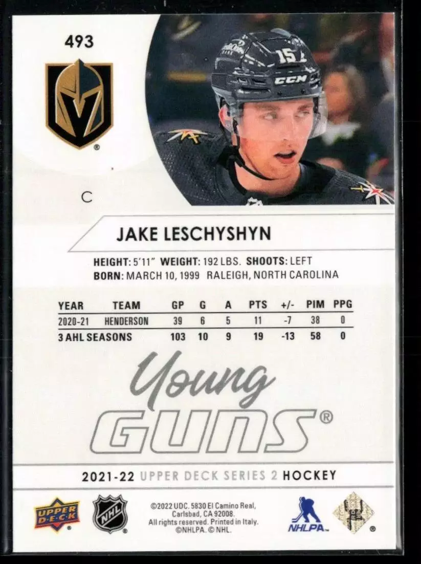 2021-22 Upper Deck #493 Jake Leschyshyn YG RC 1