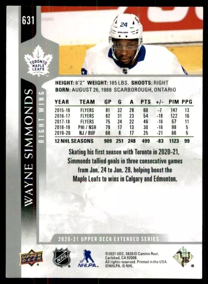 2020-21 Upper Deck #631 Wayne Simmonds 1