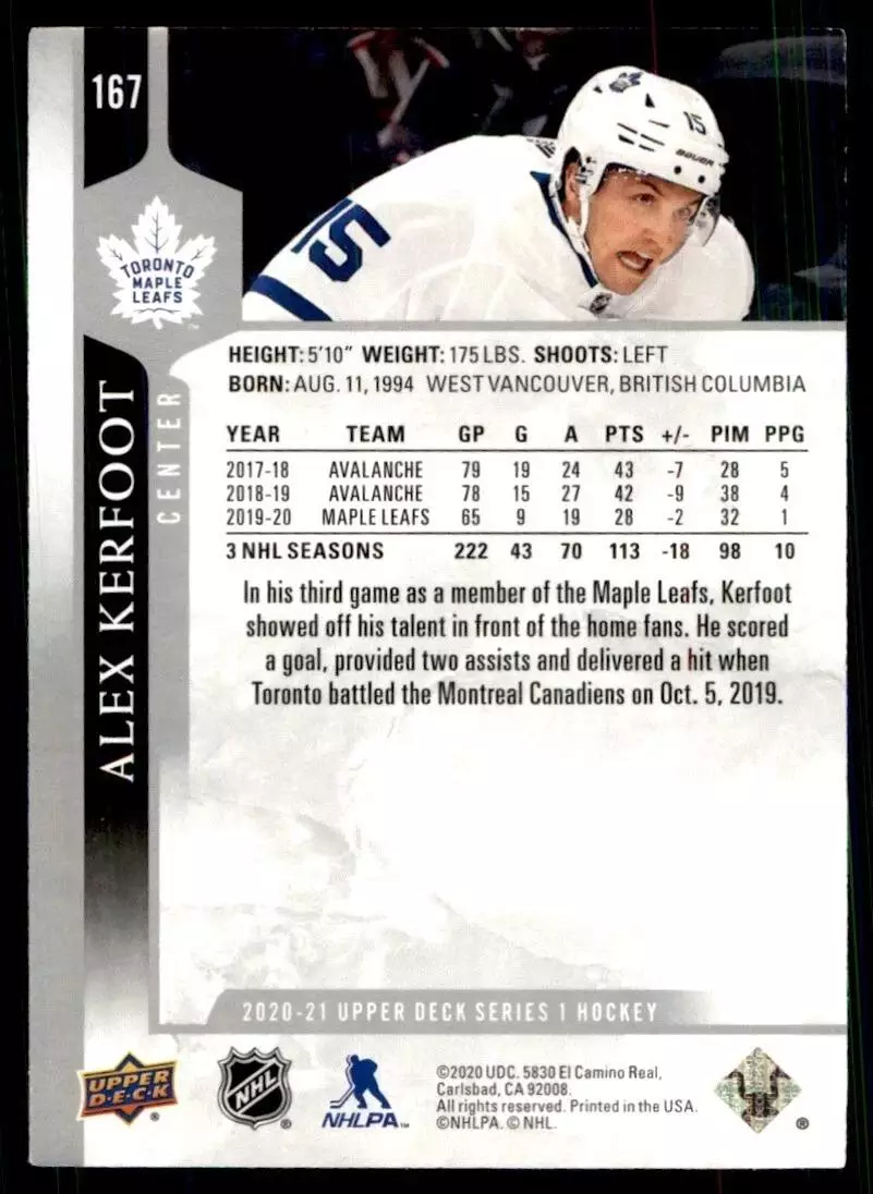 2020-21 Upper Deck #167 Alex Kerfoot 1