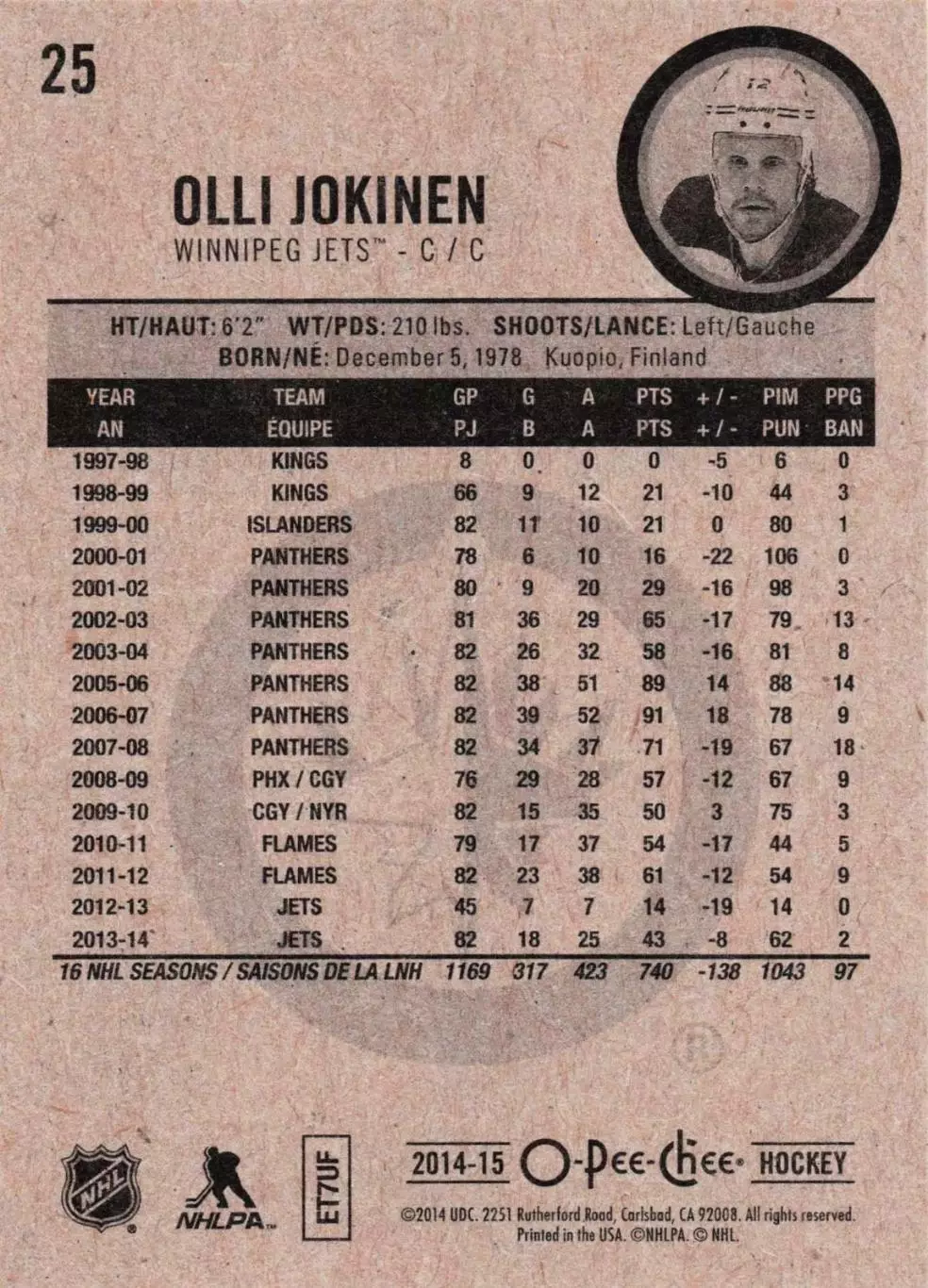 2014-15 O-Pee-Chee #25 Olli Jokinen 1