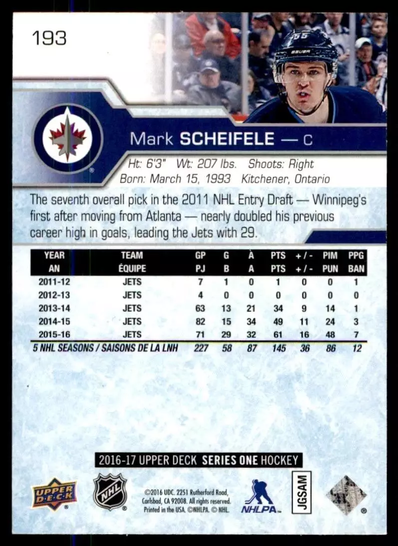 2016-17 Upper Deck #193 Mark Scheifele 1